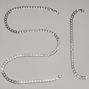 Sterling silver 925 Bracelet & Necklace Gift Set Cuban Chain Christmas Birthday